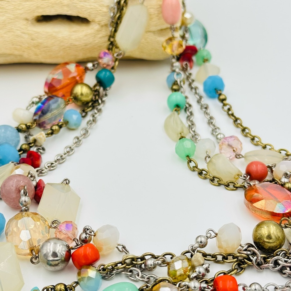 2 Colorful Gorgeous Glass Beaded Necklaces Long 28”
